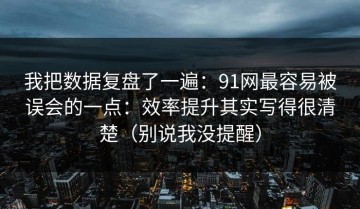 我把数据复盘了一遍：91网最容易被误会的一点：效率提升其实写得很清楚（别说我没提醒）