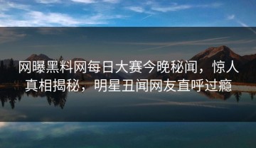 网曝黑料网每日大赛今晚秘闻，惊人真相揭秘，明星丑闻网友直呼过瘾