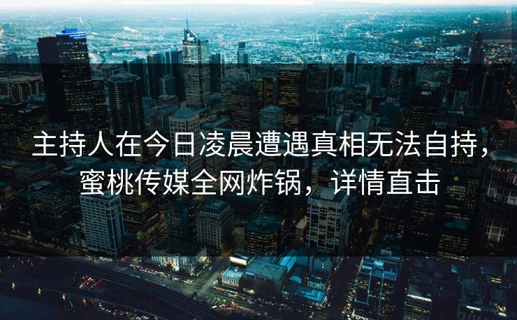 主持人在今日凌晨遭遇真相无法自持，蜜桃传媒全网炸锅，详情直击