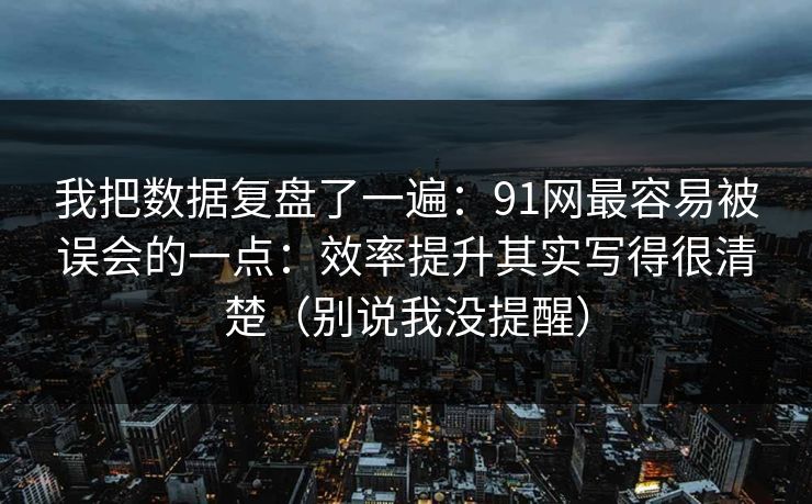 我把数据复盘了一遍：91网最容易被误会的一点：效率提升其实写得很清楚（别说我没提醒）